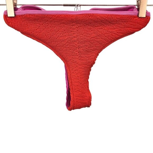 Cleonie Swim Womens XS/S Pink Orange Crinkle Bikini Bottoms with Side Rings NWT - Picture 2 of 3
